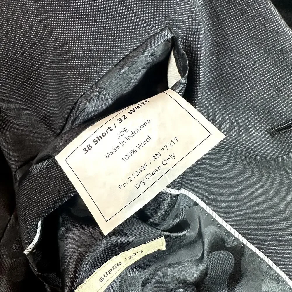 JOE Joseph Abboud Mens 38S Suit 32W Gray Super 120s Wool 2 Piece Camo Lined